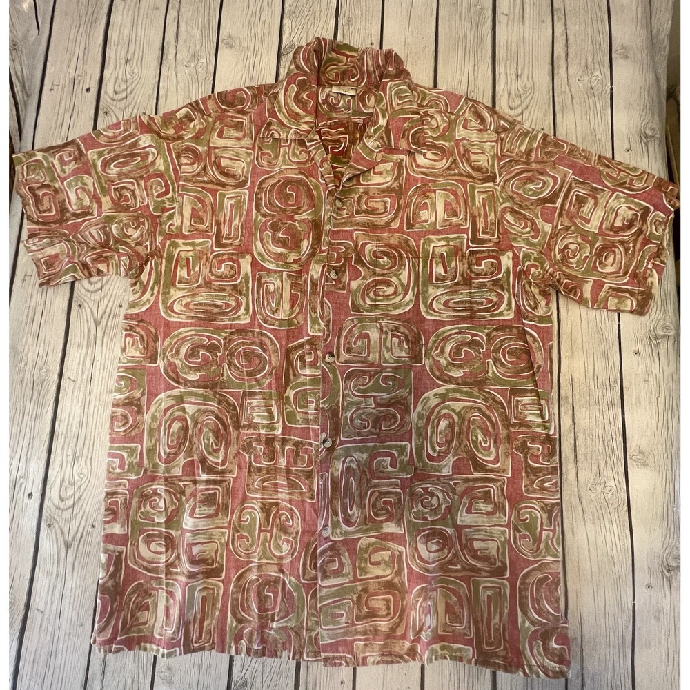 Go Barefoot Hawaiian Tradition Full Button Up Shirt XL Tall Red With Tan & Green - Picture 1 of 6